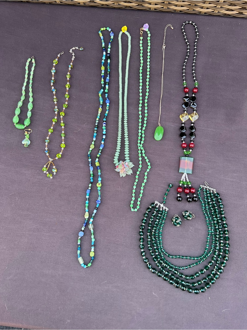 Assorted 8 Green Glass- Jade Beaded Women’s Necklace - Unbranded